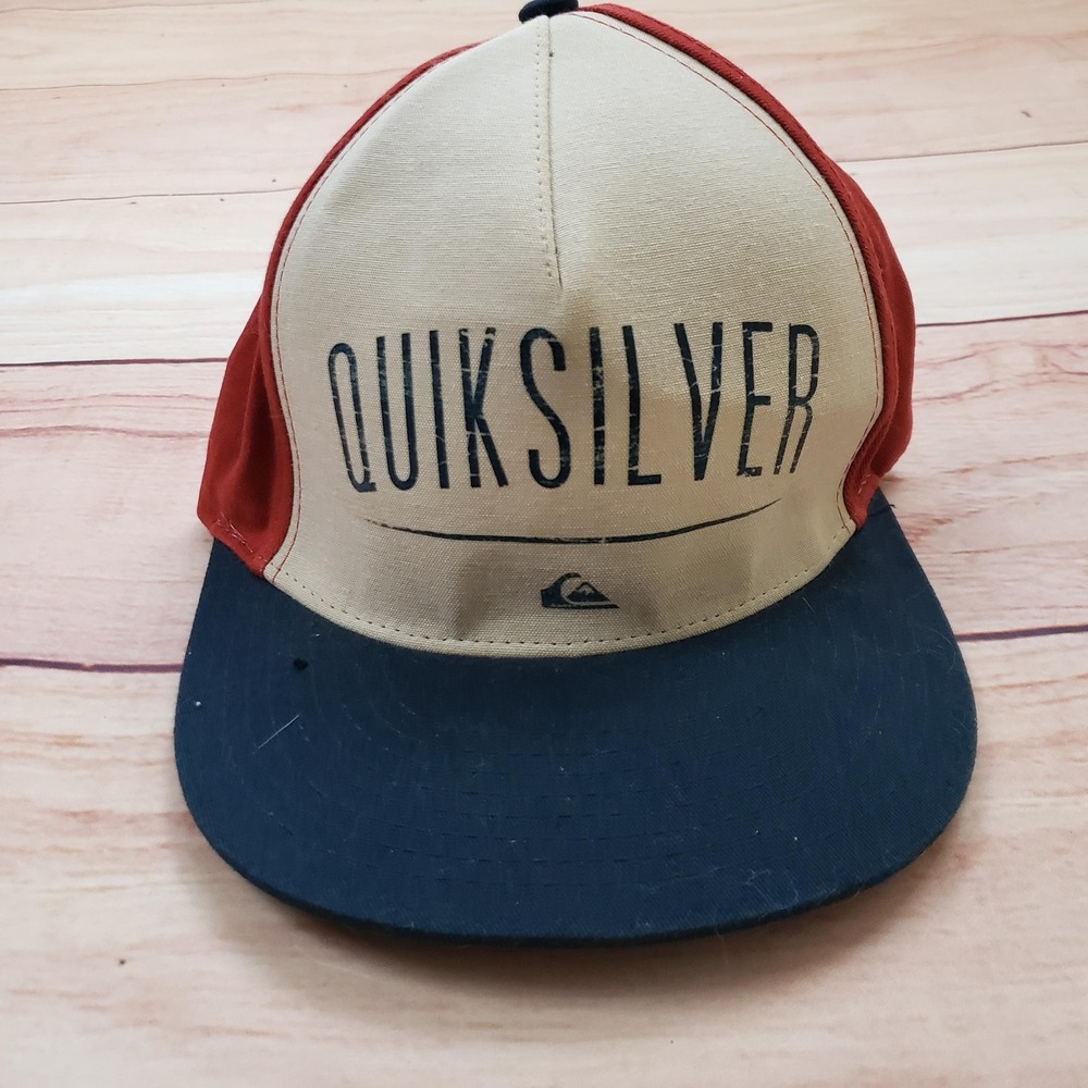 Quiksilver Hat Cap Snap Back Mens One Size‎ Tan Navy Blue Surf Skate Streetwear
